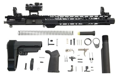 PSA 10.5" Carbine-Length 5.56 NATO 1/7 Phosphate 12" M-Lok MOE EPT SBA3 Pistol Kit with MBUS Sight Set & Romeo MSR - $589.99 